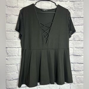 Shein Curve Black Mesh V Neck Top